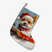 雪のクリスマスを許可するスレッジのバイワーテリア犬 スモールクリスマスストッキング (正面 (吊り時))