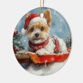 雪のクリスマスを許可するスレッジのバイワーテリア犬 セラミックオーナメント (左)