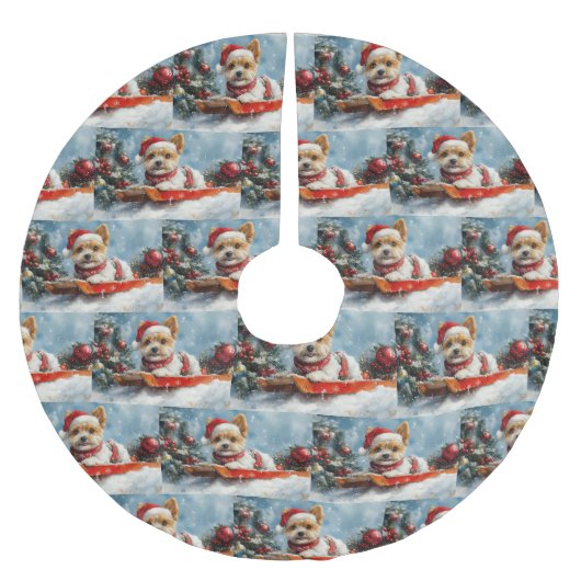 雪のクリスマスを許可するスレッジのバイワーテリア犬 ブラッシュドポリエステルツリースカート (正面)