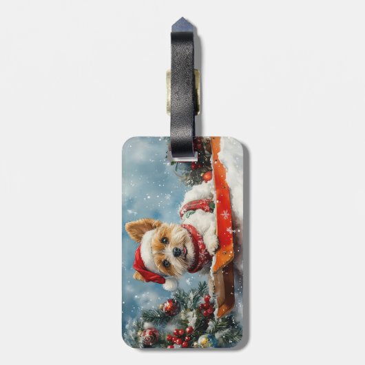 雪のクリスマスを許可するスレッジのバイワーテリア犬 ラゲッジタグ (裏面縦)