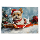 雪のクリスマスを許可するスレッジのバイワーテリア犬 ラージペーパーバッグ (裏面)