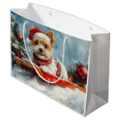 雪のクリスマスを許可するスレッジのバイワーテリア犬 ラージペーパーバッグ (裏面アングル)