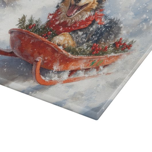 雪のクリスマスを許可するスロッジのベルギーシェパード カッティングボード (角)