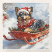 雪のクリスマスを許可するスロッジのベルギーシェパード ガラスコースター (正面)