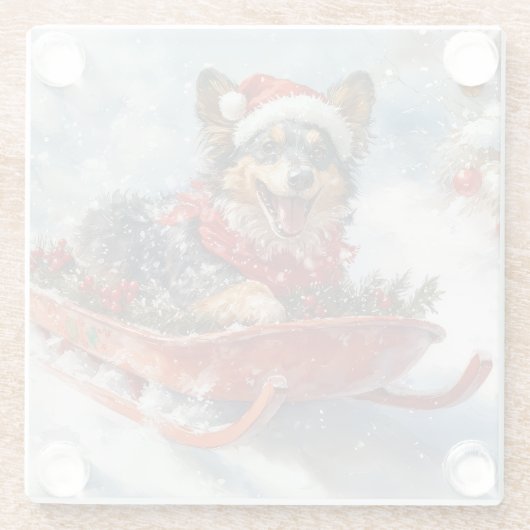 雪のクリスマスを許可するスロッジのベルギーシェパード ガラスコースター (裏面)