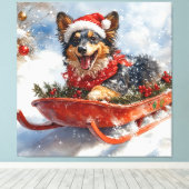 雪のクリスマスを許可するスロッジのベルギーシェパード キャンバスプリント (インサイチュ (ウッドフロア))