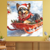 雪のクリスマスを許可するスロッジのベルギーシェパード キャンバスプリント (インサイチュ (リビング))