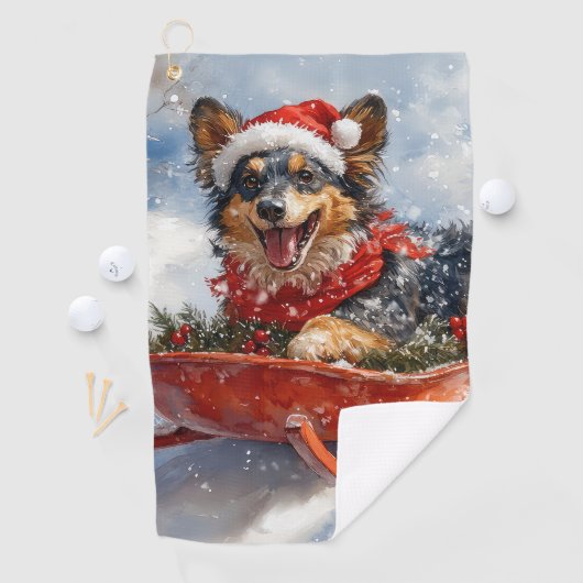 雪のクリスマスを許可するスロッジのベルギーシェパード ゴルフタオル (インサイチュ)