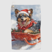 雪のクリスマスを許可するスロッジのベルギーシェパード ゴルフタオル (正面)