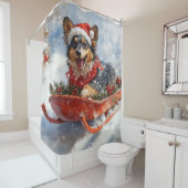 雪のクリスマスを許可するスロッジのベルギーシェパード シャワーカーテン (インサイチュ)
