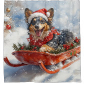 雪のクリスマスを許可するスロッジのベルギーシェパード シャワーカーテン (正面)