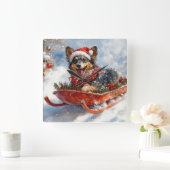 雪のクリスマスを許可するスロッジのベルギーシェパード スクエア壁時計 (ホーム)