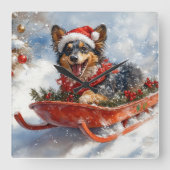 雪のクリスマスを許可するスロッジのベルギーシェパード スクエア壁時計 (正面)