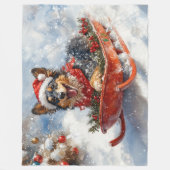 雪のクリスマスを許可するスロッジのベルギーシェパード フリースブランケット (正面)