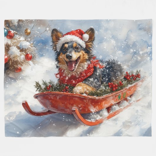 雪のクリスマスを許可するスロッジのベルギーシェパード フリースブランケット (正面(横))