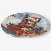 雪のクリスマスを許可するスロッジのベルギーシェパード ペーパープレート (アングル)