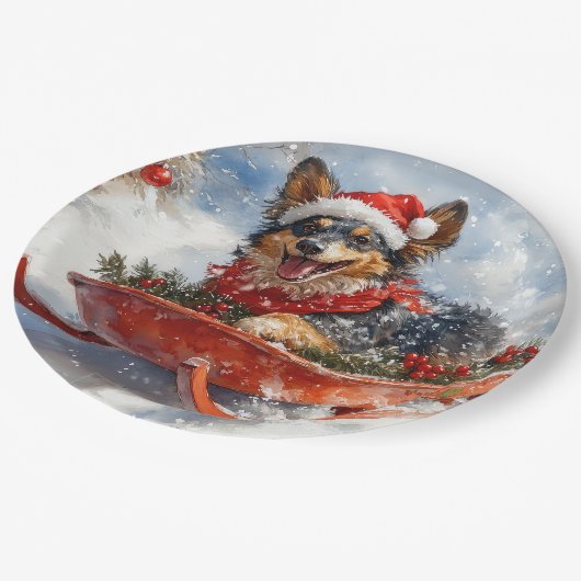 雪のクリスマスを許可するスロッジのベルギーシェパード ペーパープレート (アングル)