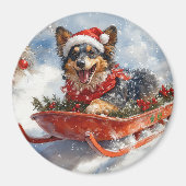 雪のクリスマスを許可するスロッジのベルギーシェパード マグネット (正面)