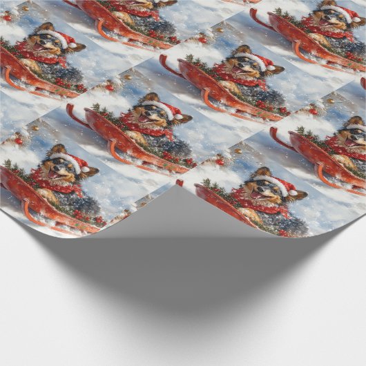 雪のクリスマスを許可するスロッジのベルギーシェパード ラッピングペーパー (角)