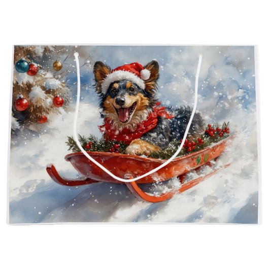 雪のクリスマスを許可するスロッジのベルギーシェパード ラージペーパーバッグ (正面)