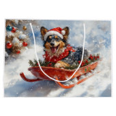 雪のクリスマスを許可するスロッジのベルギーシェパード ラージペーパーバッグ (裏面)