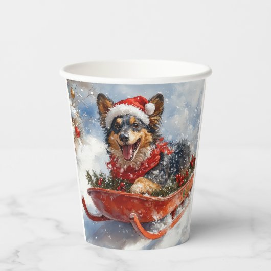 雪のクリスマスを許可するスロッジのベルギーシェパード 紙コップ (裏面)