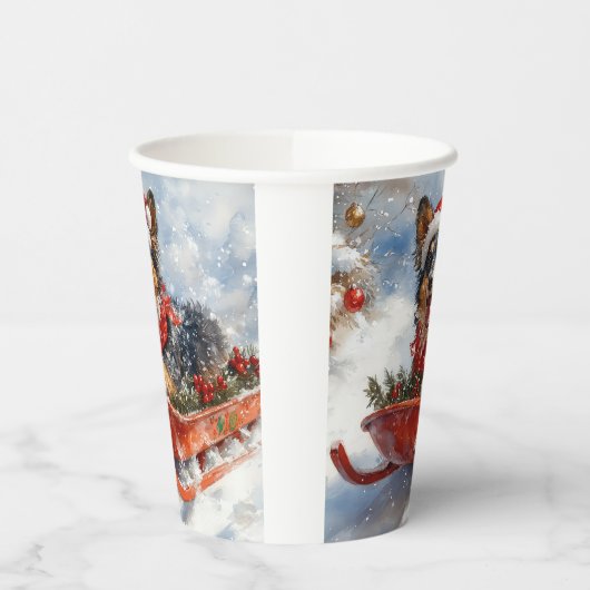 雪のクリスマスを許可するスロッジのベルギーシェパード 紙コップ (左)