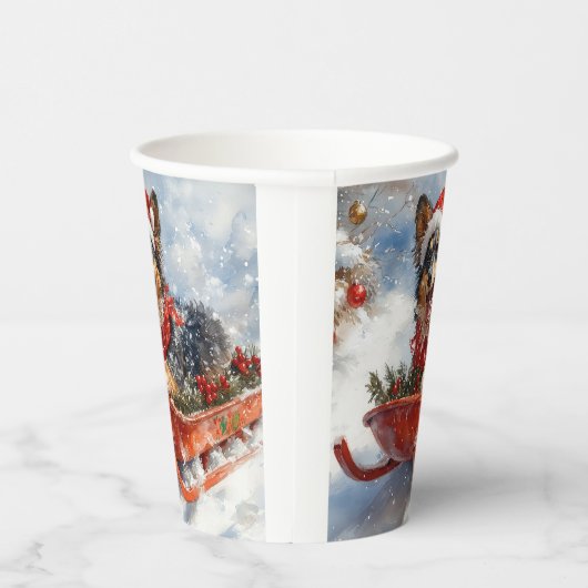 雪のクリスマスを許可するスロッジのベルギーシェパード 紙コップ (右)