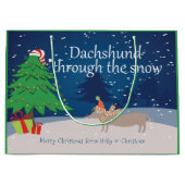 雪のクリスマスを通してダックスシュントパーソナライズされた ラージペーパーバッグ (正面)