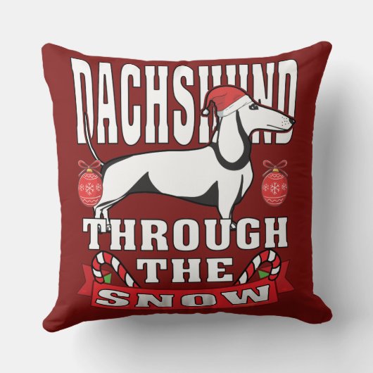 雪のクリスマスを通してダックスシュント クッション (裏面)