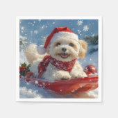 雪のクリスマスを過ごすすべり姿のハバニーズ犬 スタンダードカクテルナプキン (正面)