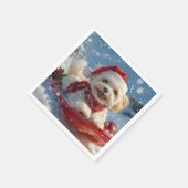 雪のクリスマスを過ごすすべり姿のハバニーズ犬 スタンダードカクテルナプキン (角)