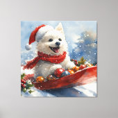 雪のクリスマスを過ごすスレッジのアメリカのエスキモ キャンバスプリント (正面)