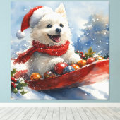 雪のクリスマスを過ごすスレッジのアメリカのエスキモ キャンバスプリント (インサイチュ (ウッドフロア))