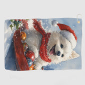 雪のクリスマスを過ごすスレッジのアメリカのエスキモ ゴルフタオル (横)