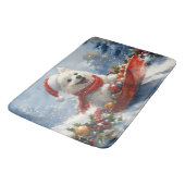 雪のクリスマスを過ごすスレッジのアメリカのエスキモ バスマット (アングル)