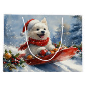 雪のクリスマスを過ごすスレッジのアメリカのエスキモ ラージペーパーバッグ (裏面)