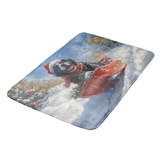 雪のクリスマスを過ごすスロッジのニューファンドランド犬 バスマット (アングル)