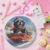 雪のクリスマスを過ごすスロッジのニューファンドランド犬 ペーパープレート (パーティー)