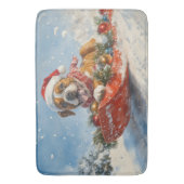 雪のクリスマスを過ごすソリに包まれたボクサー犬 バスマット (正面縦)