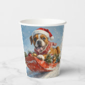 雪のクリスマスを過ごすソリに包まれたボクサー犬 紙コップ (裏面)