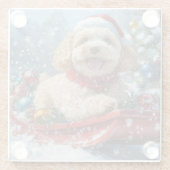 雪のクリスマスを過ごすソリのコックパウドッグ ガラスコースター (裏面)
