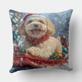雪のクリスマスを過ごすソリのコックパウドッグ クッション (裏面)