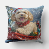 雪のクリスマスを過ごすソリのコックパウドッグ クッション (正面)