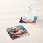 雪のクリスマスを過ごすソリのコックパウドッグ スクエアペーパーコースター (インサイチュ)