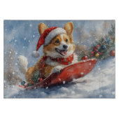 雪のクリスマスを過ごすソリのコルギ犬 カッティングボード (正面)