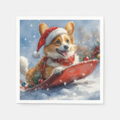雪のクリスマスを過ごすソリのコルギ犬 スタンダードカクテルナプキン (正面)