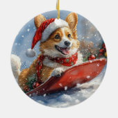 雪のクリスマスを過ごすソリのコルギ犬 セラミックオーナメント (裏面)