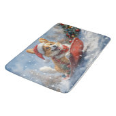 雪のクリスマスを過ごすソリのコルギ犬 バスマット (アングル)