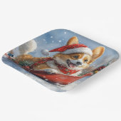 雪のクリスマスを過ごすソリのコルギ犬 ペーパープレート (傾斜あり)